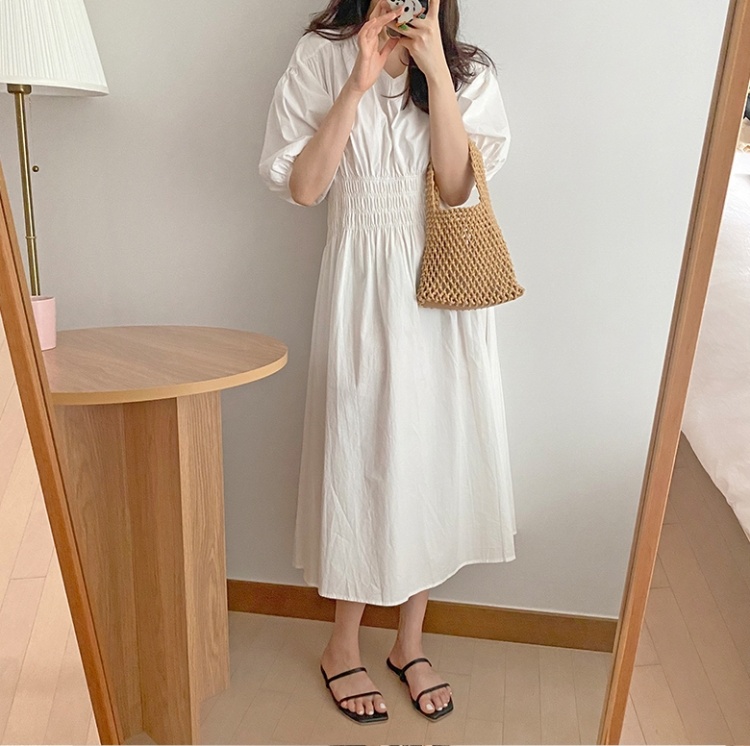 Korean style slim all-match summer V-neck dress