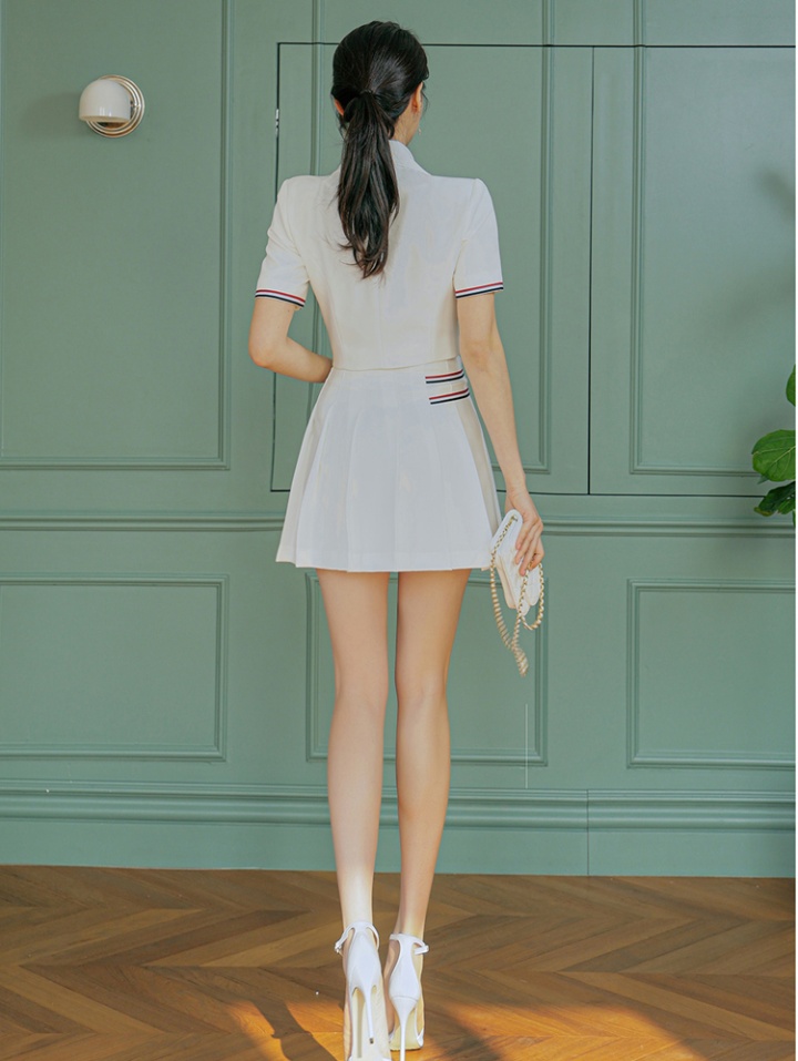 Korean style pleated business suit small skirt tops 2pcs set