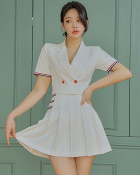 Korean style pleated business suit small skirt tops 2pcs set