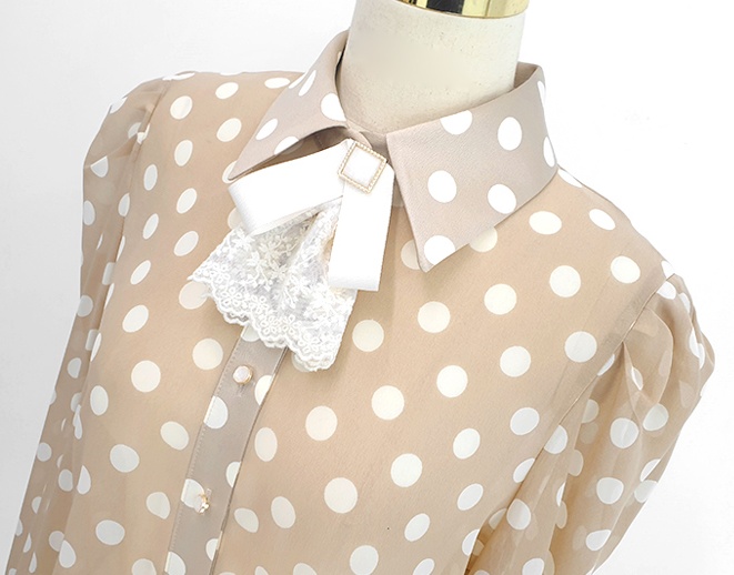 Pinched waist shirt polka dot skirt 2pcs set for women