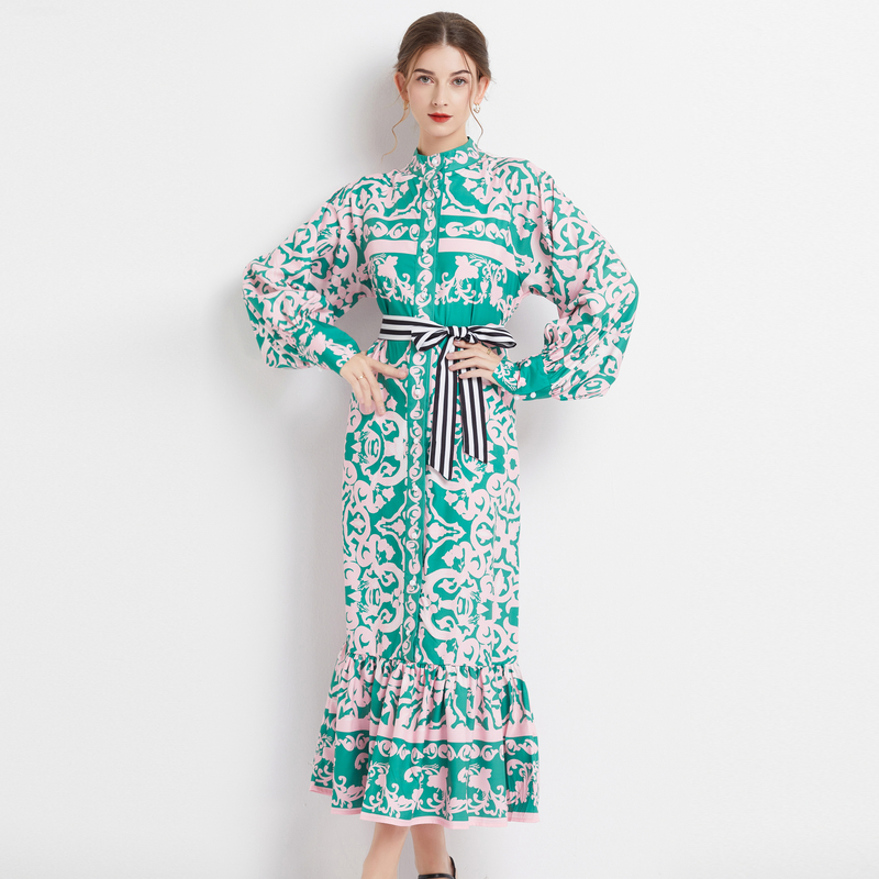 Bohemian style printing printing and dyeing dress