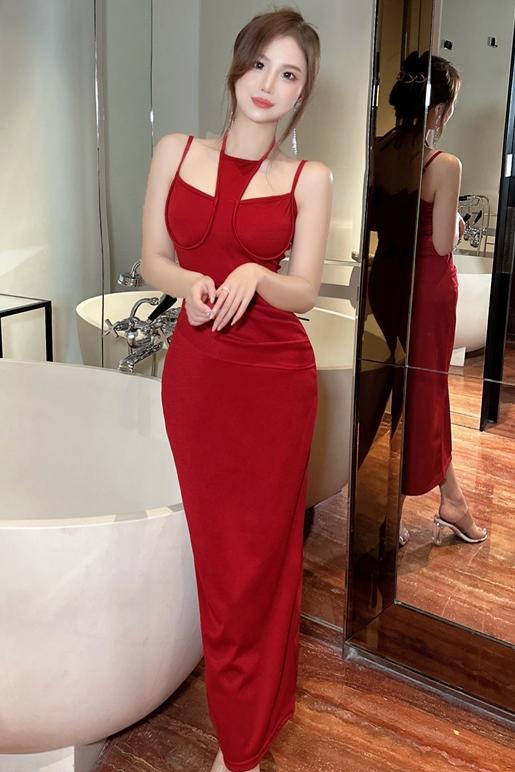 Halter red sexy dress spring spicegirl long dress