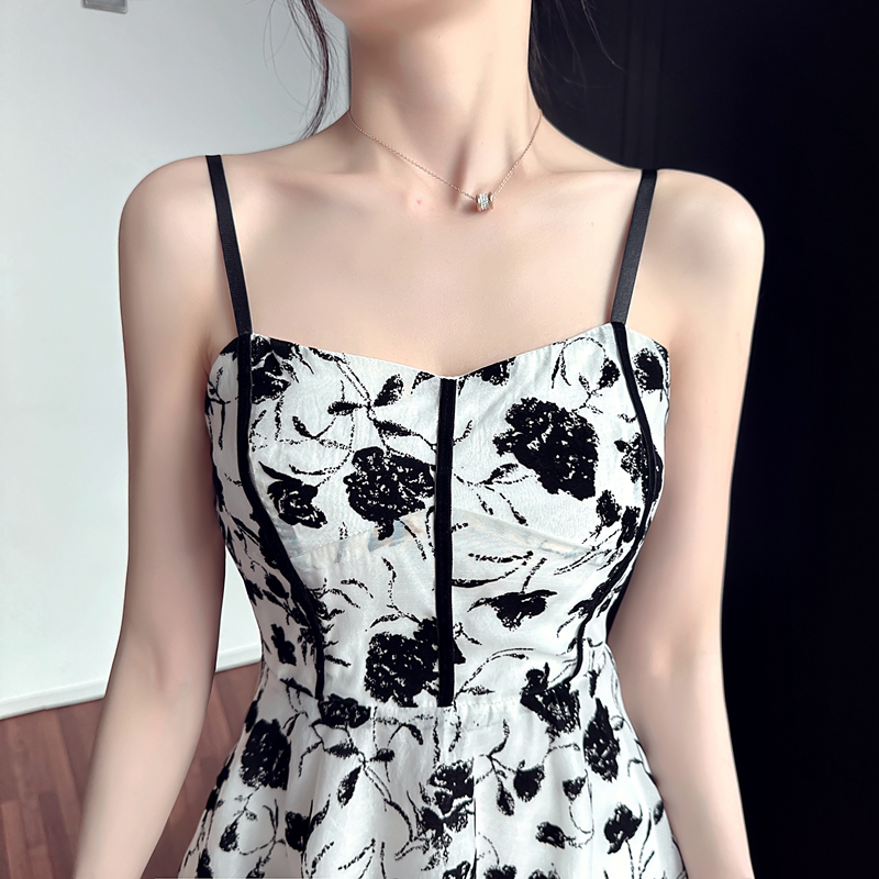 France style floral strap dress slim dress for women