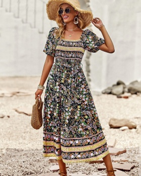 Square collar France style Bohemian style dress