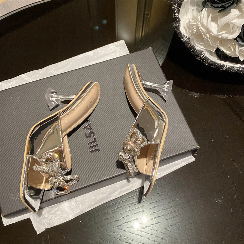 High-heeled bow crystal rhinestone sandals