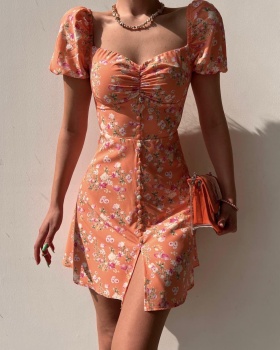 Summer floral puff sleeve fashion dress for women