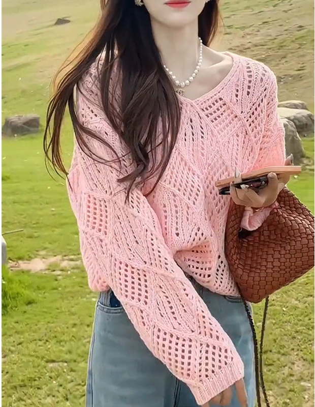 Pure lazy smock bottoming hollow sweater for women