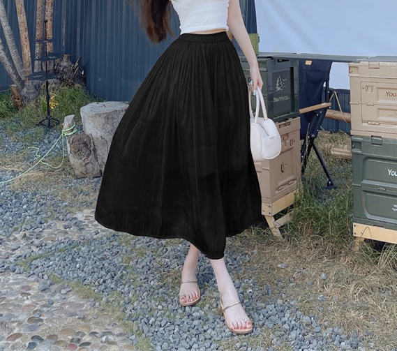 High waist long skirt pleated skirt
