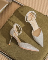 Bandage spring crystal shoes pointed pearl high-heeled shoes