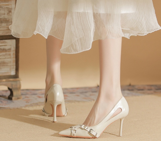 Spring sheepskin high-heeled shoes all-match fine-root shoes