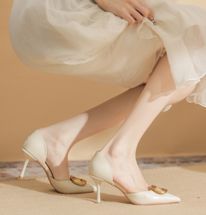 Sheepskin high-heeled shoes low shoes for women