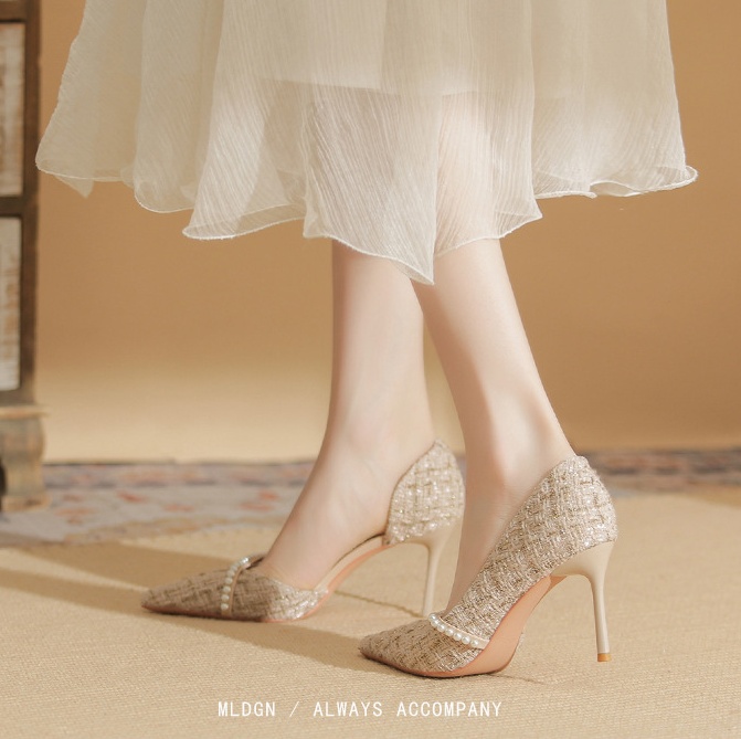 Spring weave shoes pointed high-heeled shoes for women