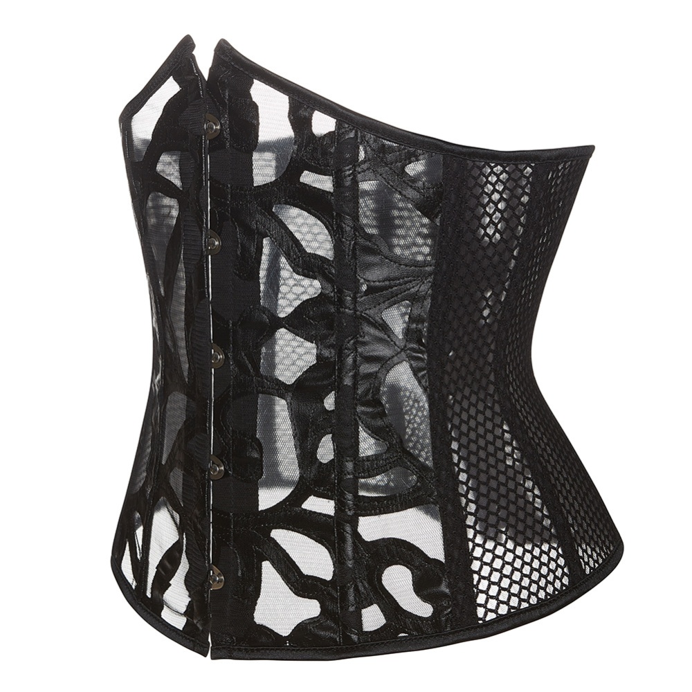 Gauze sexy European style shapewear printing black corset