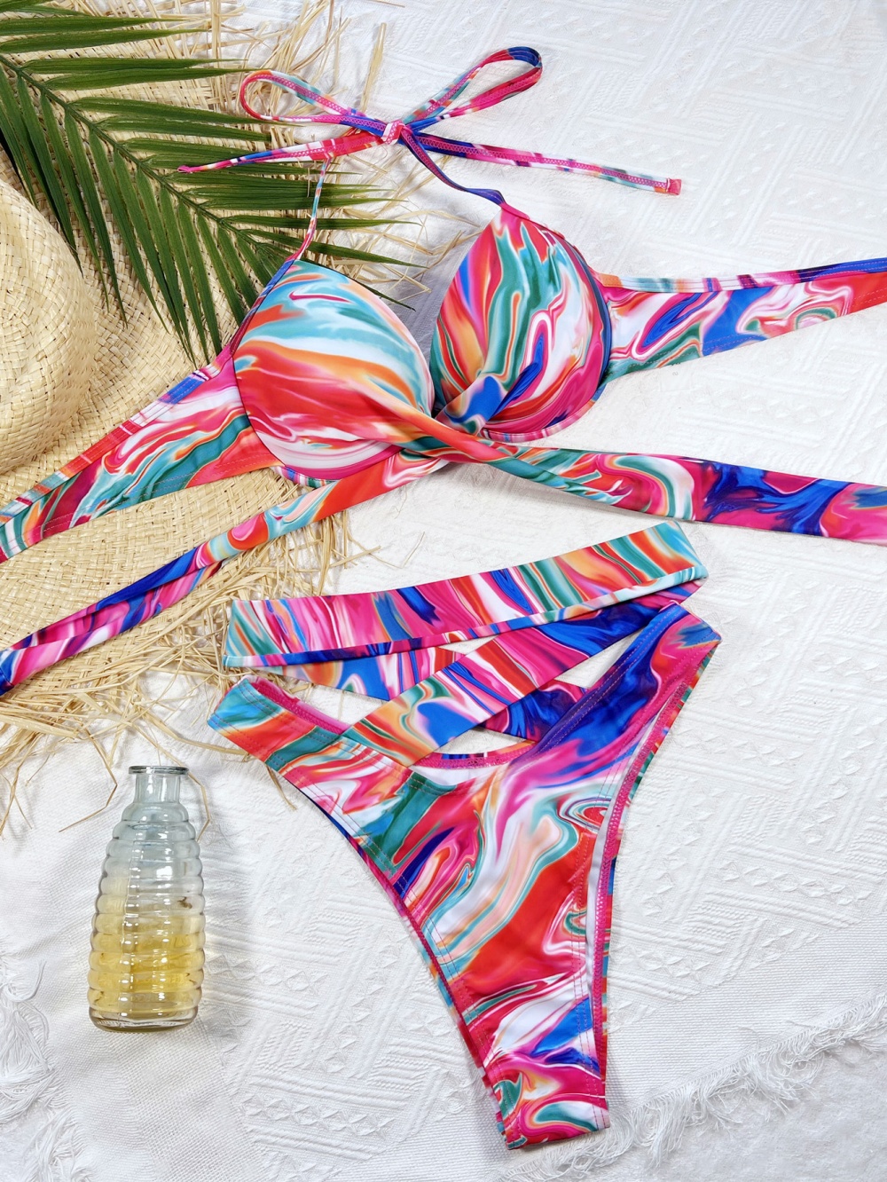 Bandage sexy swimwear printing separates swimsuit for women