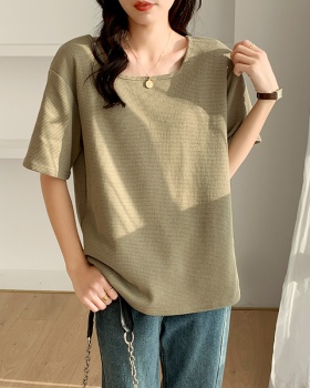 Square collar Korean style T-shirt pure slim tops for women