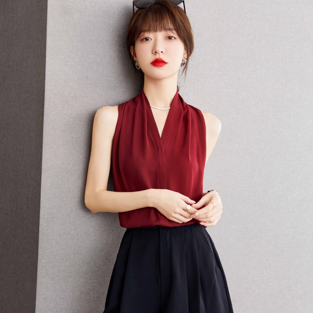 Summer elegant tops V-neck sleeveless shirt for women