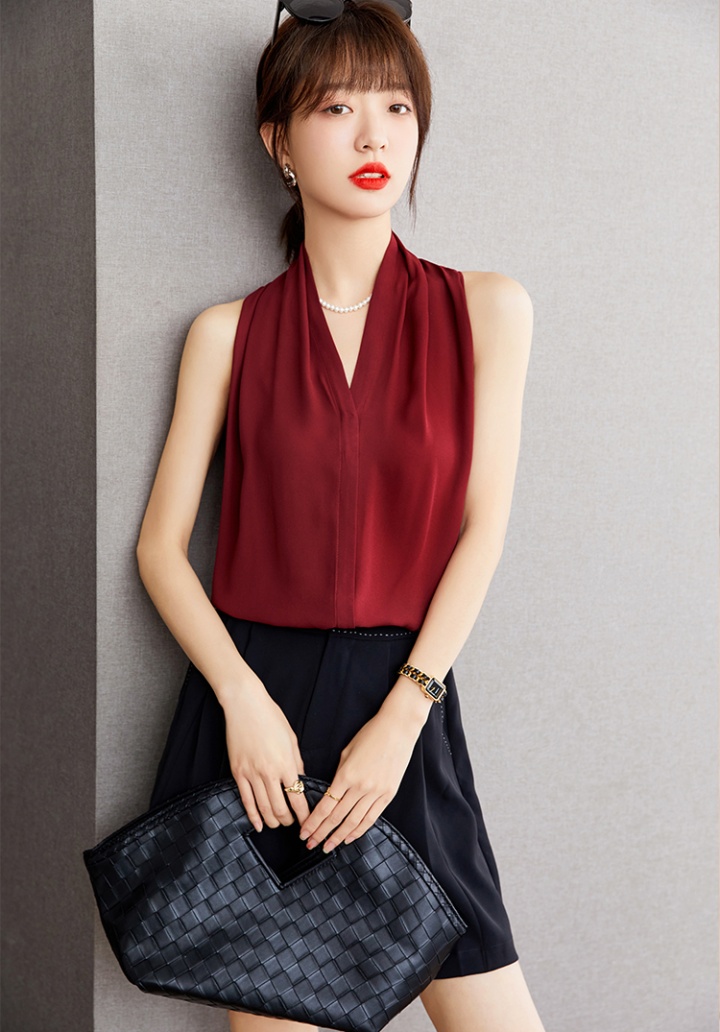 Summer elegant tops V-neck sleeveless shirt for women