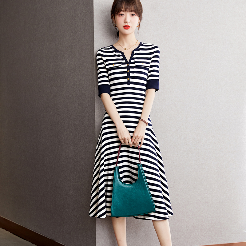 Short sleeve Casual lazy casual summer stripe retro dress