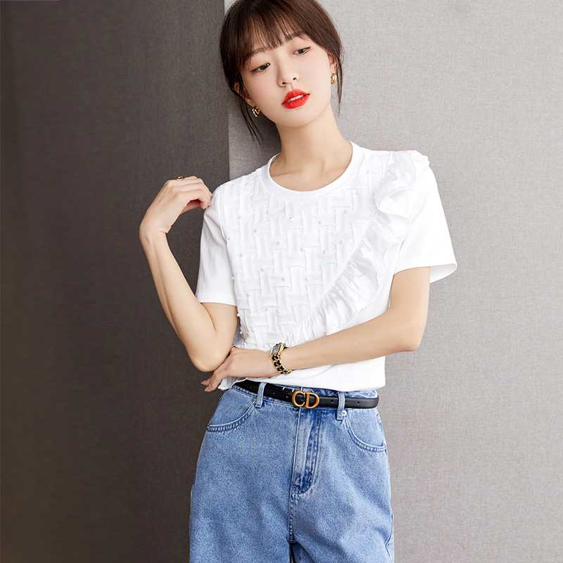 Korean style summer white splice T-shirt