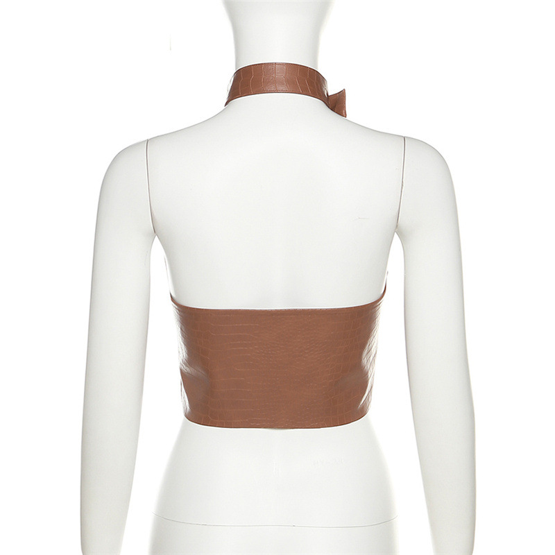 Hollow leatherette slim vest bandage halter tops for women