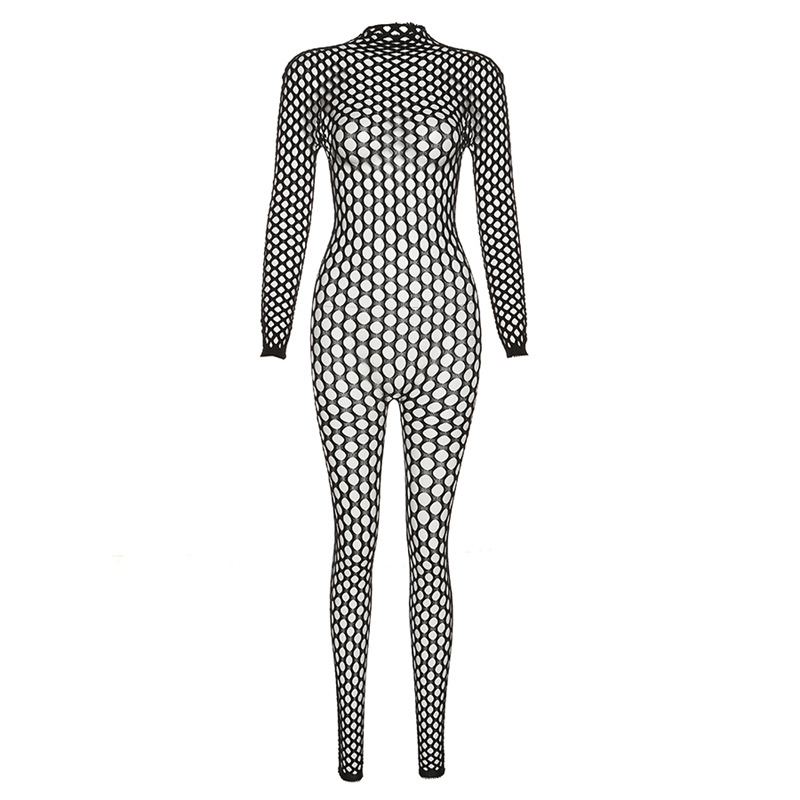 Fishing net round neck pure spring slim jumpsuit for women