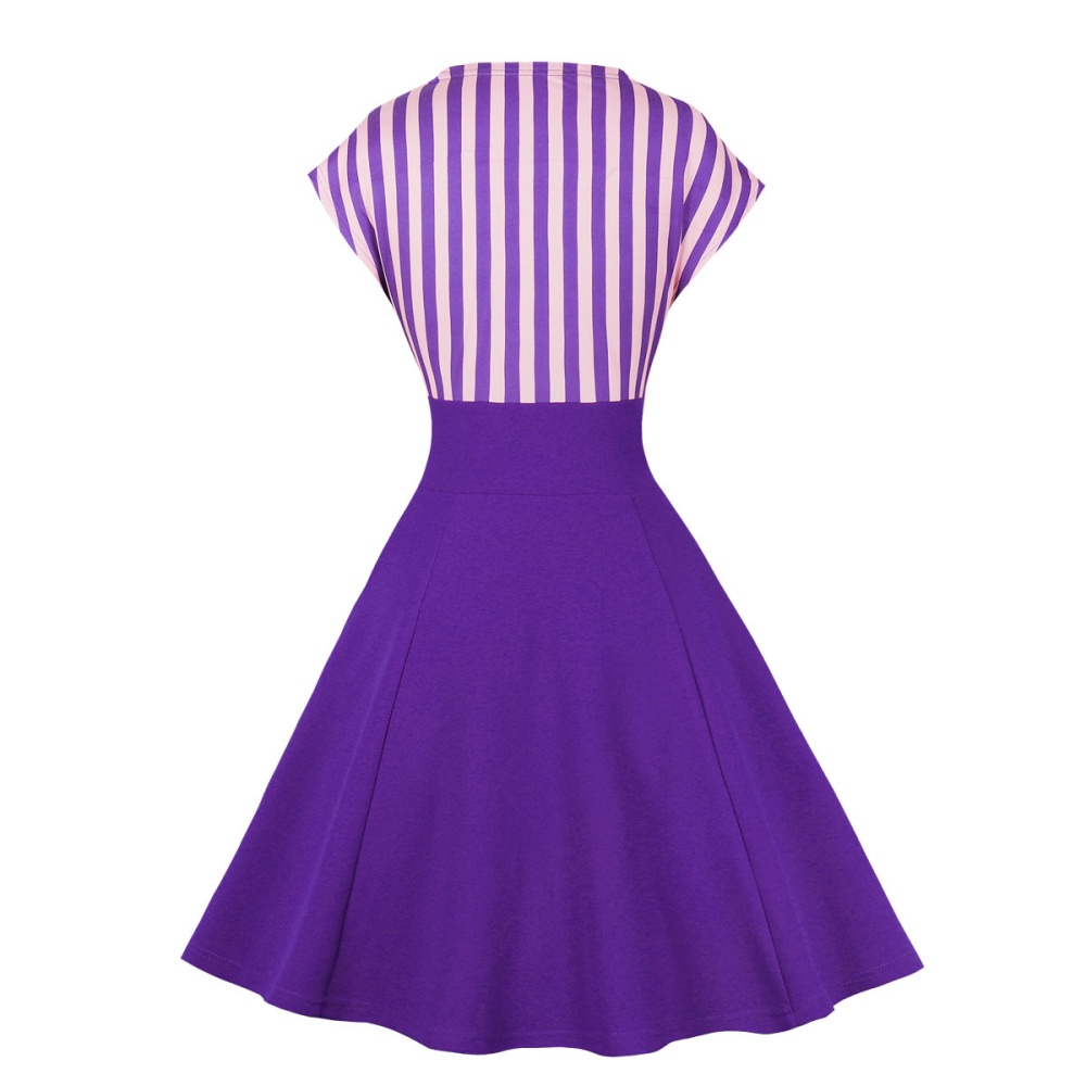 Big skirt stripe V-neck beauty splice dress