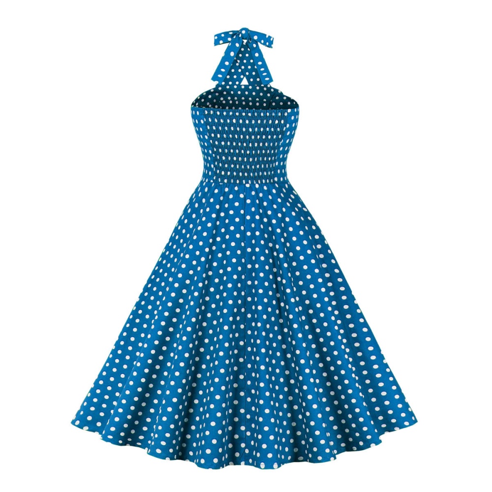 Cross collar dress polka dot long dress for women