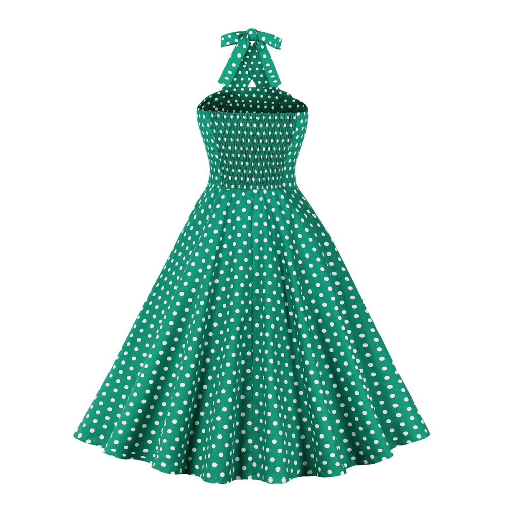 Cross collar dress polka dot long dress for women
