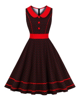 Polka dot big skirt lapel retro dress for women