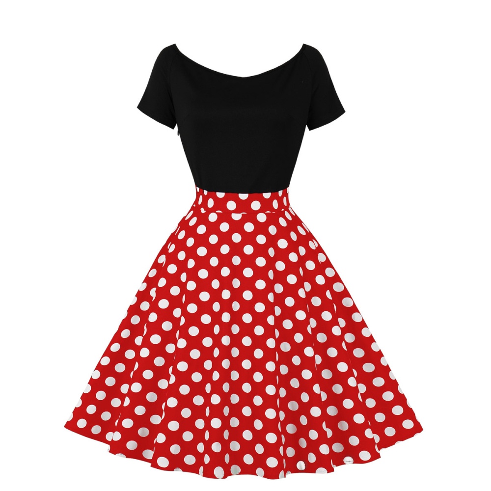 European style polka dot retro short sleeve dress