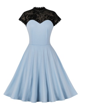 Big skirt splice retro European style elegant lace dress