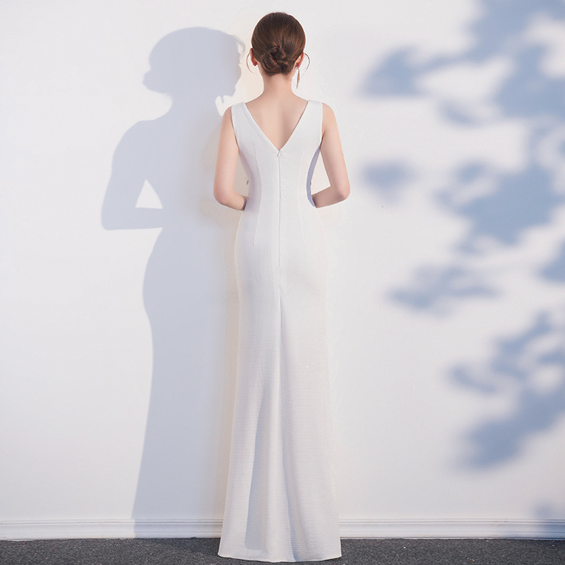 Sexy white long annual meeting slim evening dress for women