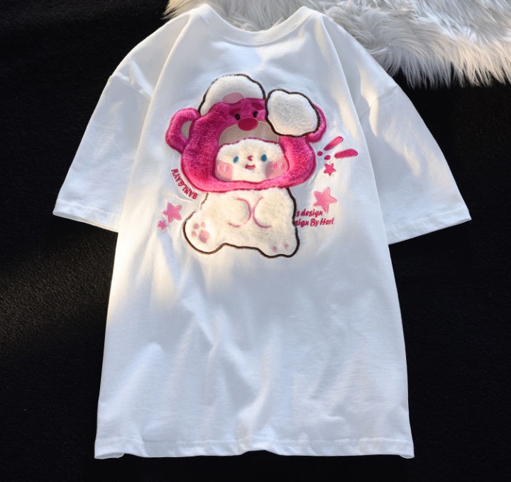 Flocking pure cotton embroidered hat cubs rabbit T-shirt