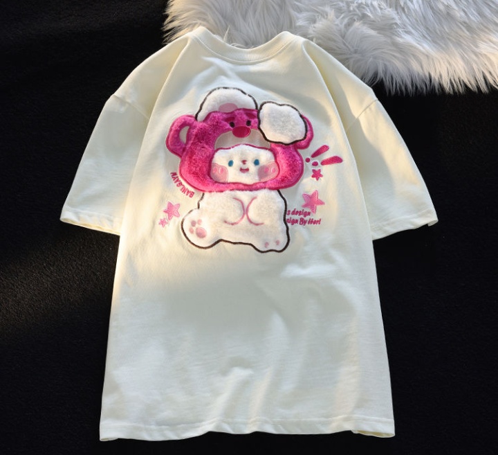 Flocking pure cotton embroidered hat cubs rabbit T-shirt