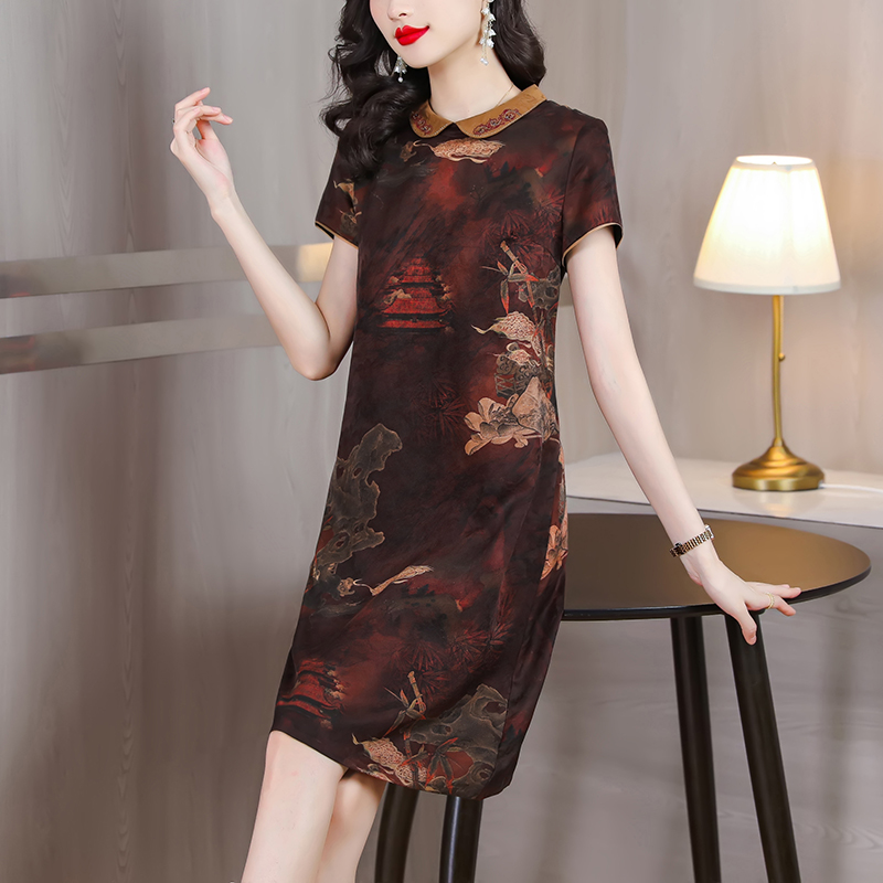 Summer silk dress real silk cheongsam for women