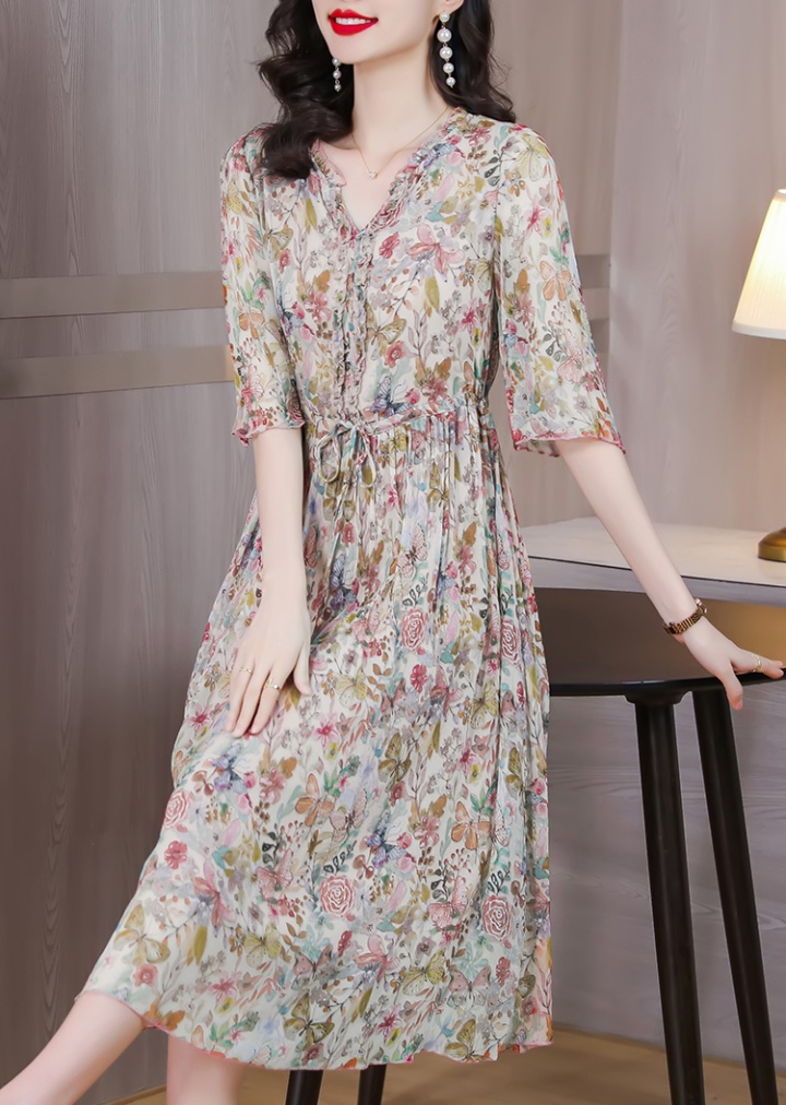 Short sleeve temperament floral summer France style dress