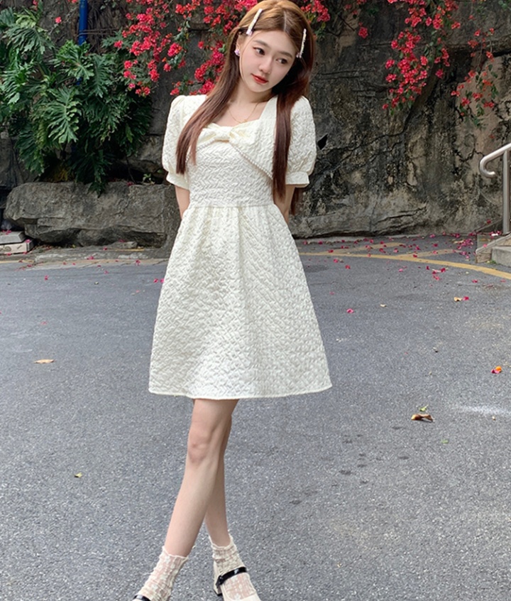 Pearl bow France style pinched waist slim dress