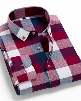 Pure cotton plaid long sleeve Casual sueding all-match shirt