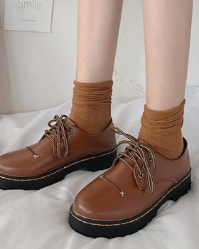 Round leather shoes college style shoes for women