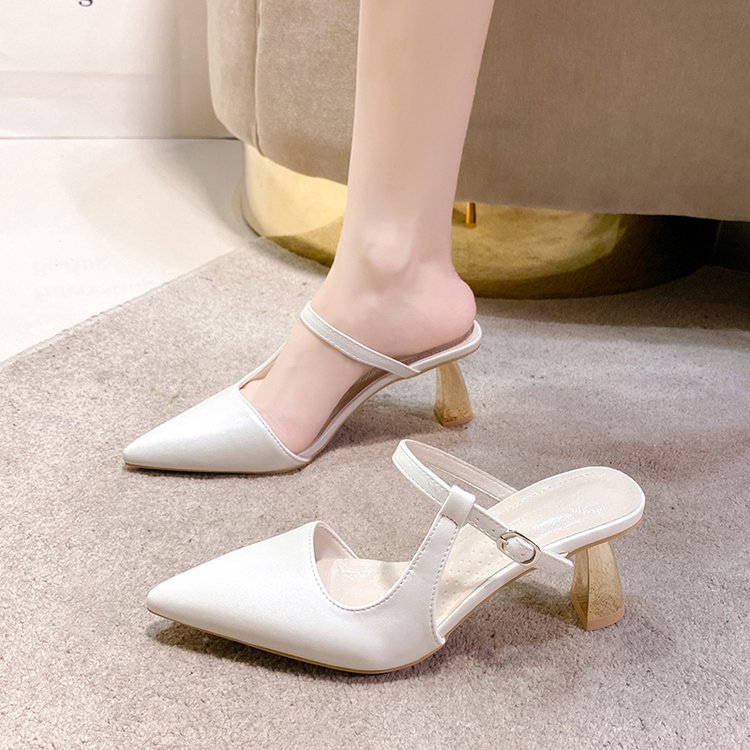 Middle-heel pointed sandals half summer slippers for women