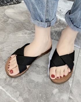 Fish mouth flat Korean style slippers for women