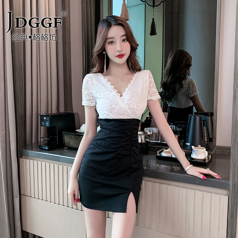 Night show V-neck slim lace package hip dress for women