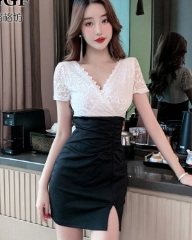 Night show V-neck slim lace package hip dress for women