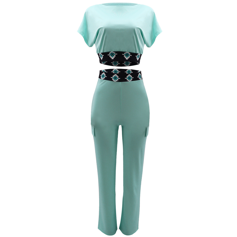 Straight tops long pants 2pcs set for women