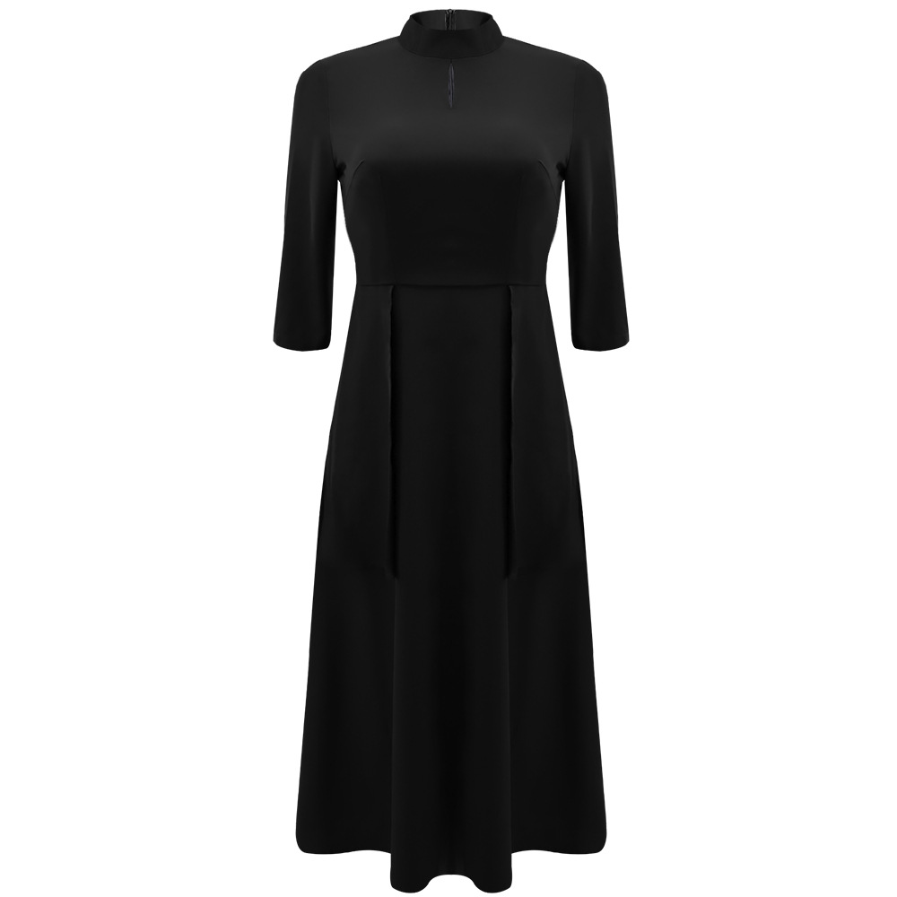 Half high collar commuting European style dress for women