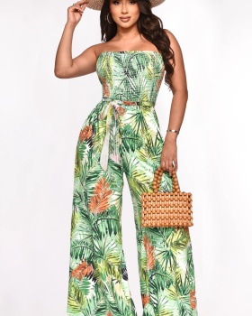 Fashion wrapped chest vacation jumpsuit for women