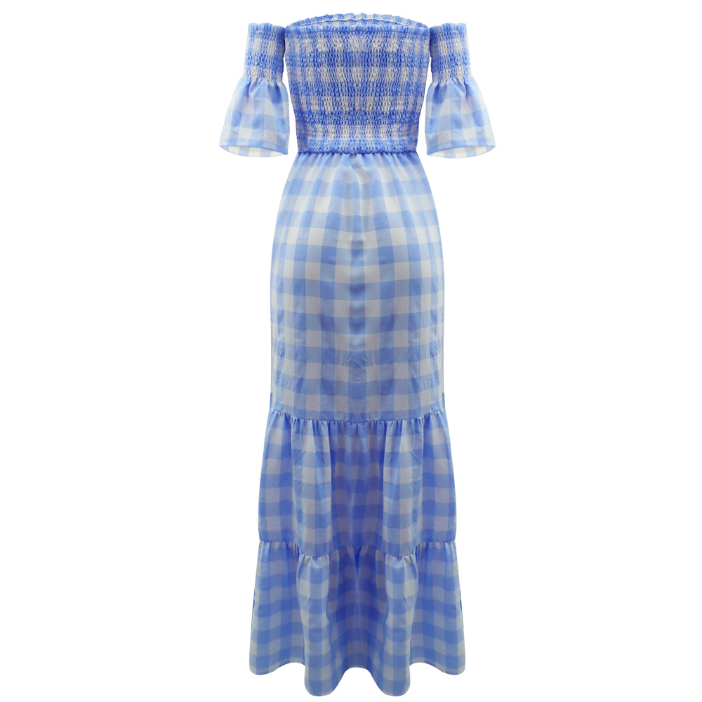 Halter European style plaid temperament dress