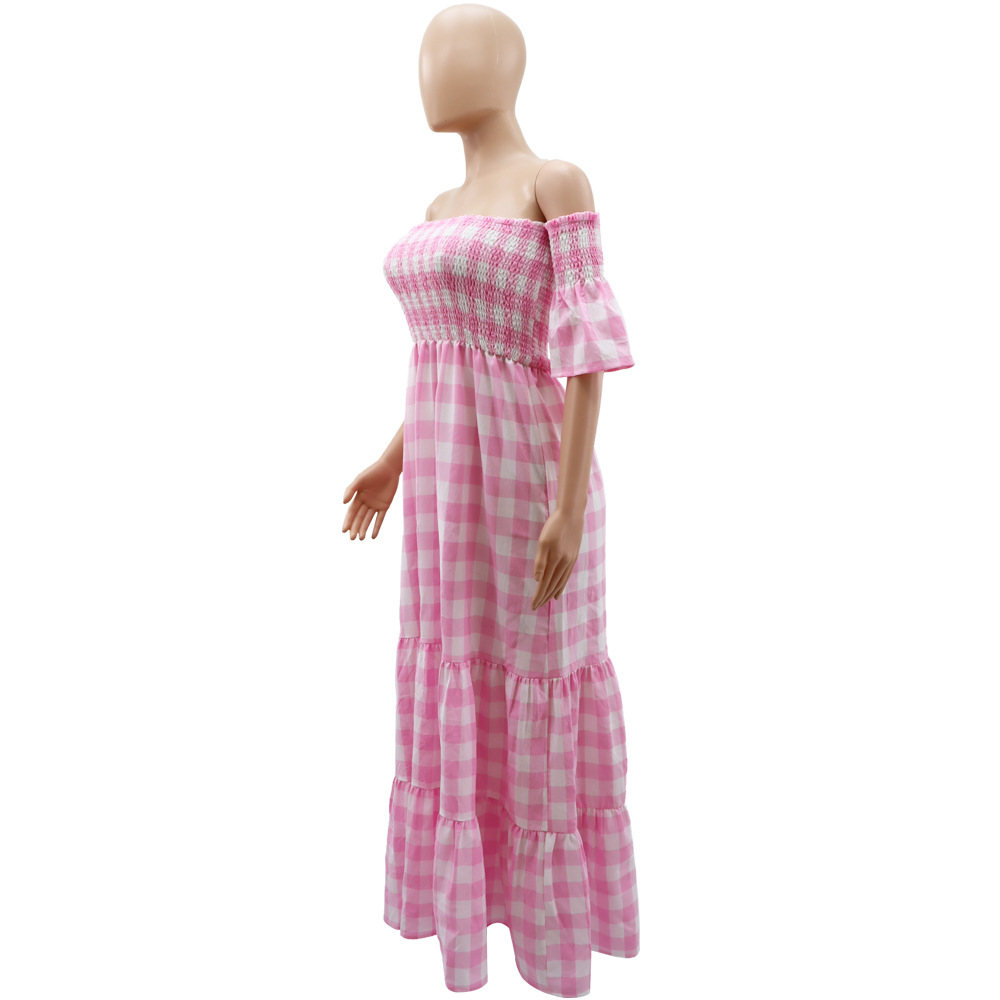 Halter European style plaid temperament dress