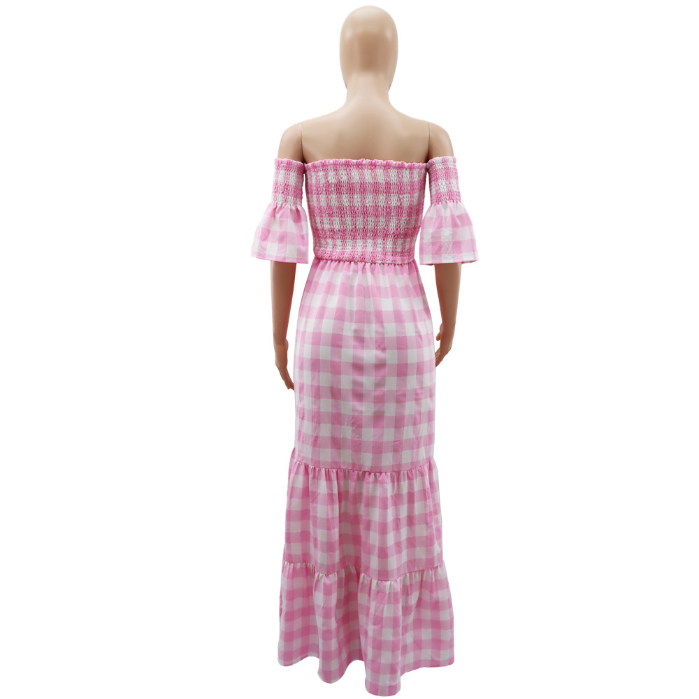 Halter European style plaid temperament dress