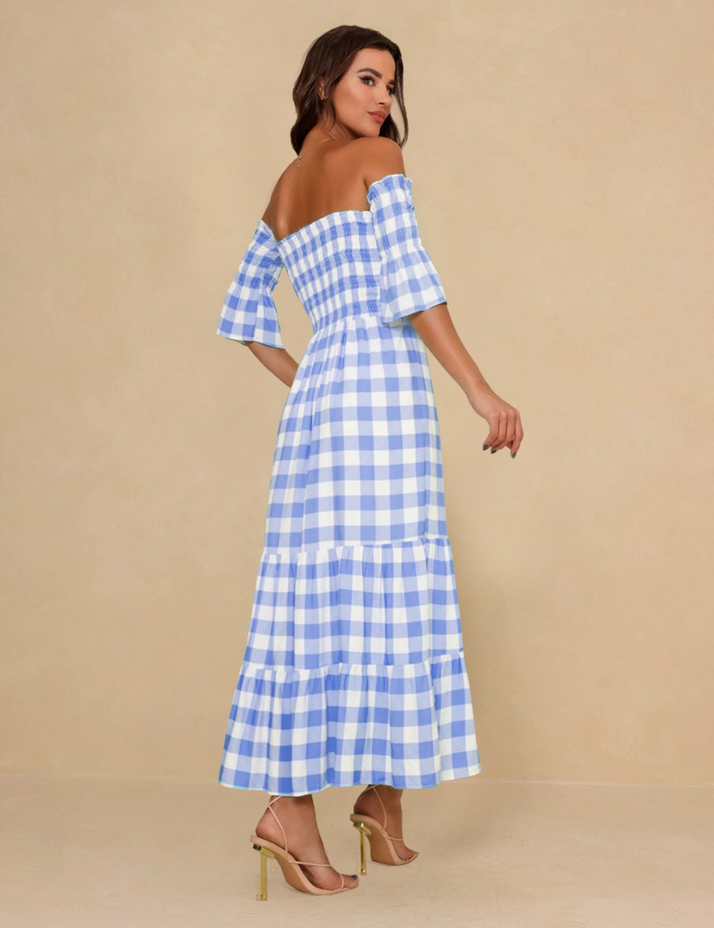 Halter European style plaid temperament dress